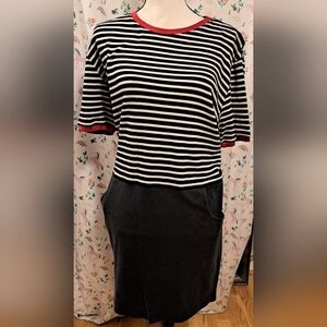 Vintage Mark Fore & Strike Black & White Cotton Golf Casual Midi Dress SZ LP